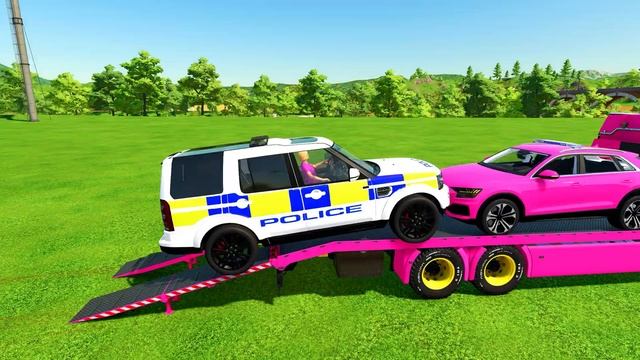 VOLKSWAGEN AMAROK COLOR POLICE CARS PICKUP TRANSPORTING WITH MAN TRUCKS! Farming Simulator 22