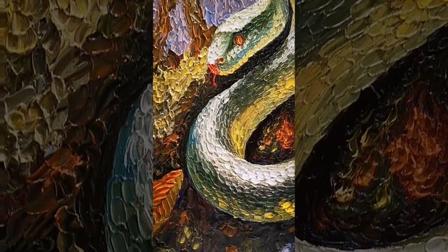 Зелёная Змея, холст, масло, фантазия 2024г, Автор Дмитрий Асеев. Фактурная живопись