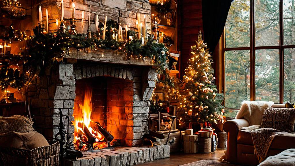 Новогодний романтический вечер у камина: треск огня и музыка для души" 🔥🎄