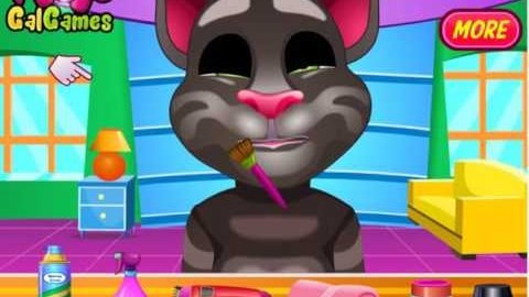 Котик Том броется и делает маски для лица Мультик игра для детей