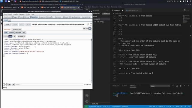 04. Lab 3 - SQLi UNION attack determining the number of columns returned by the query