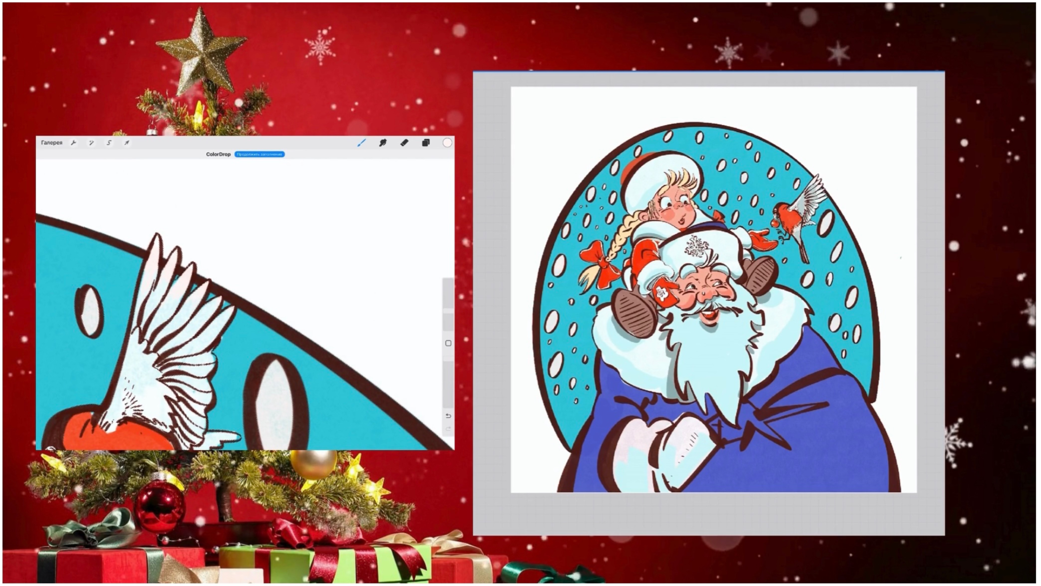 Создание открытки к Новому году!!! Процесс таймлапс всего процесса!