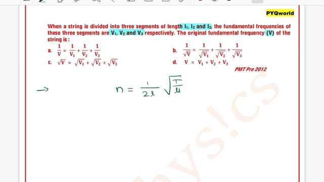 When a string is divided into three segments of length l1, l2 and l3, the fundamental frequencies o