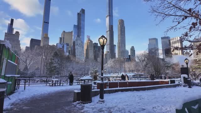 🗽❄️Нью-Йорк - cнежная прогулка в Центральном парке Манхэттена (2024) 4K