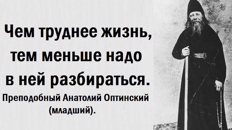 Чем сложнее и труднее жизнь, тем меньше надо в ней разбираться. Преподобный Анатолий Оптинский.