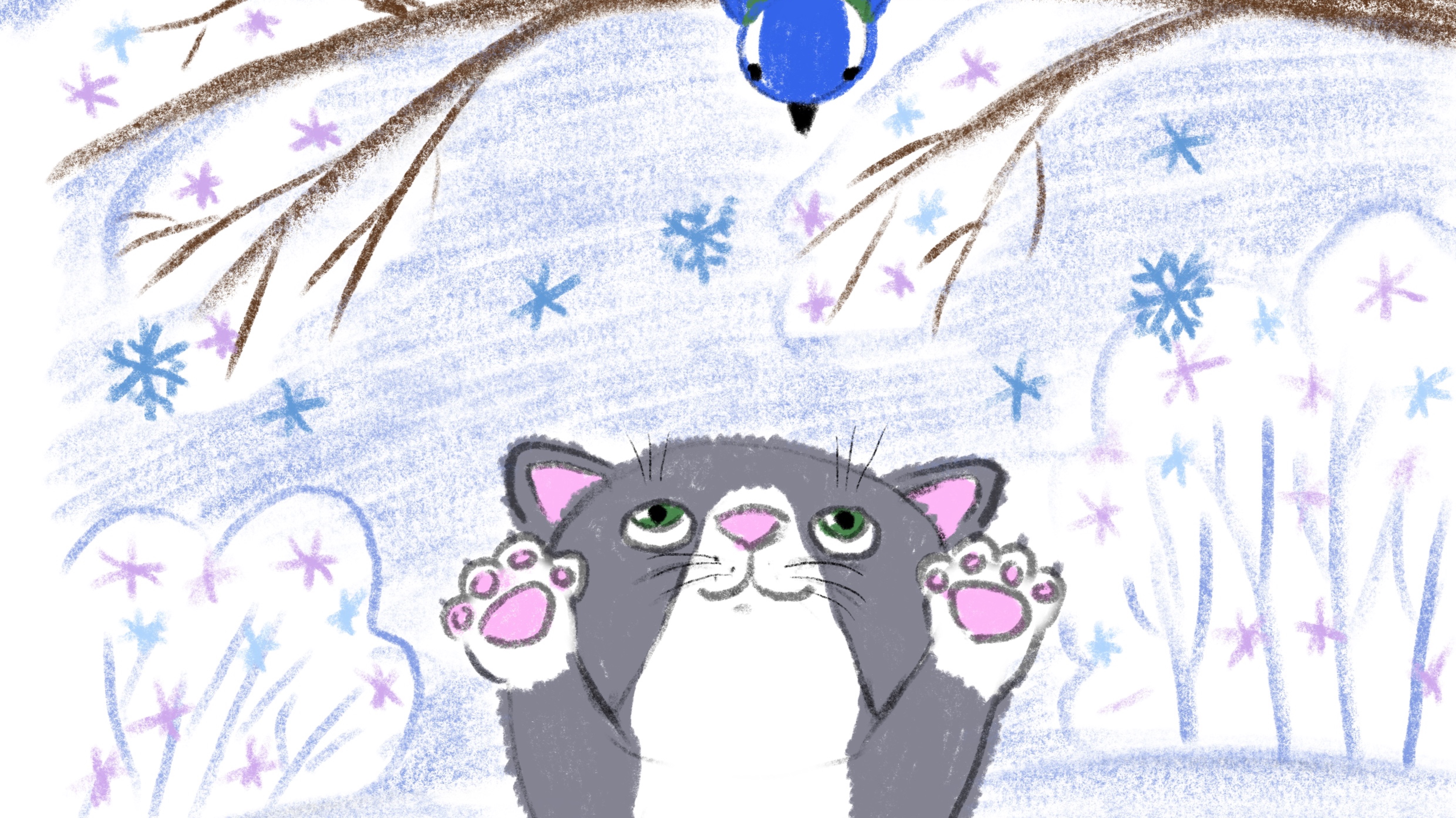Котенок и птичка
