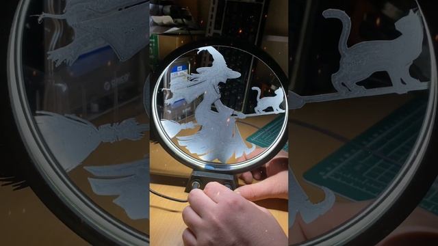 Напечатанная кольцевая лампа ночник Ведьма и кот / 3d printing