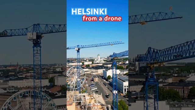 Helsinki from a drone, construction cranes in the center of the capital