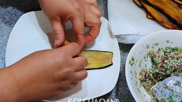 Баклажанные рулетики с необычной начинкой 😉 رولت بادمجان با گردو و ماست