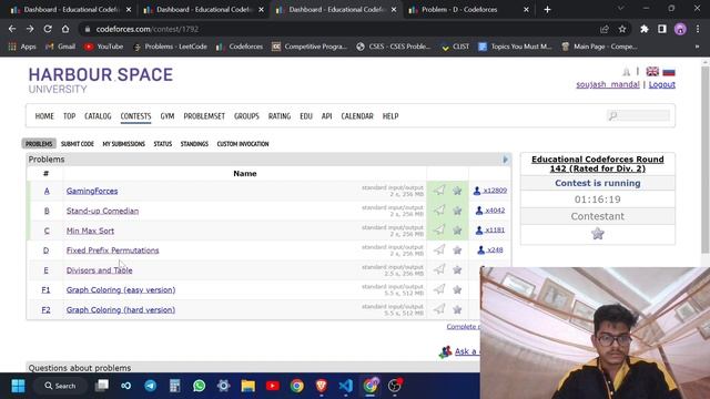 solving A,B,C,D in Educational Codeforces Round 142 (Rated for Div. 2)with face cam || global - 633