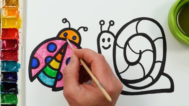 Рисование улитки и жука! Раскраска для детей и малышей! Основы рисования животных