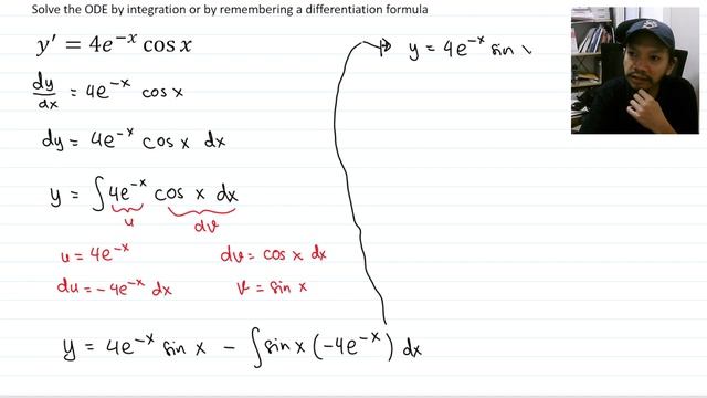 Kreyszig || Problem 1.1 Question 5 || y' = 4e^(-x) cos x || Advanced Engineering Mathematics 14th E