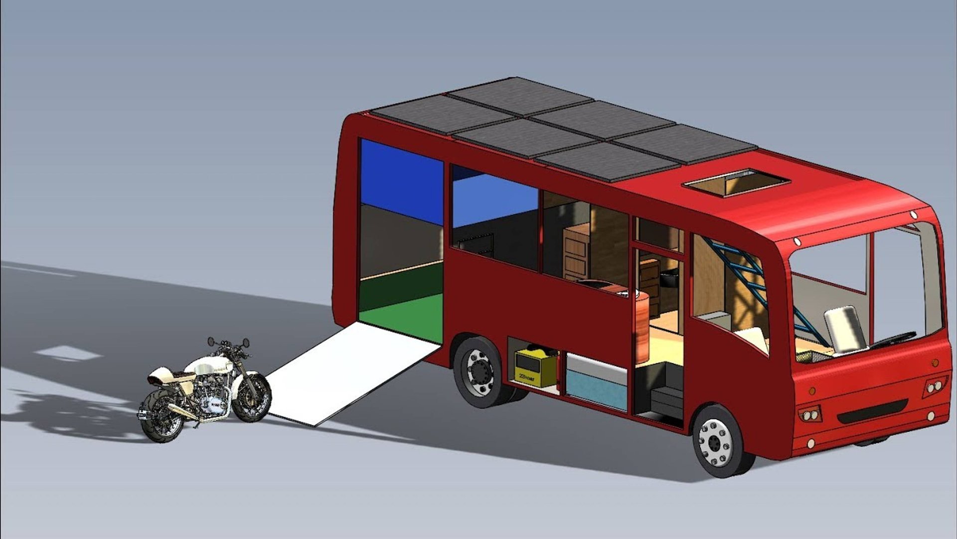 Краснуха" в матрице или 3D модель автодома с гаражом в СОЛИДВОРКСе
