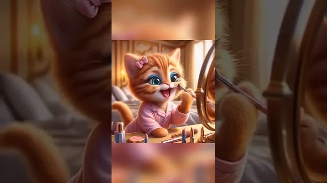 Малышка-кошка делает макияж впервые #кот #любовь #смех.mp4