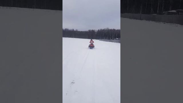 Любка с Викой на снегоходе по полям