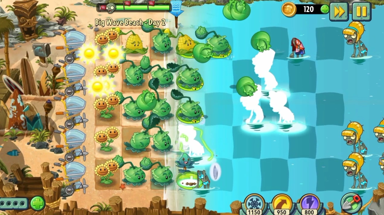 День 2 Большая Пляжная Волна (Big Wave Beach) Plants vs. Zombies 2