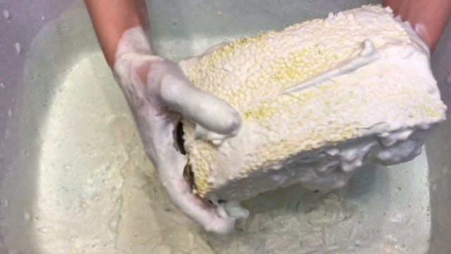 Paste from yellow and orange cylinders  Asmr squeezing sponge.
