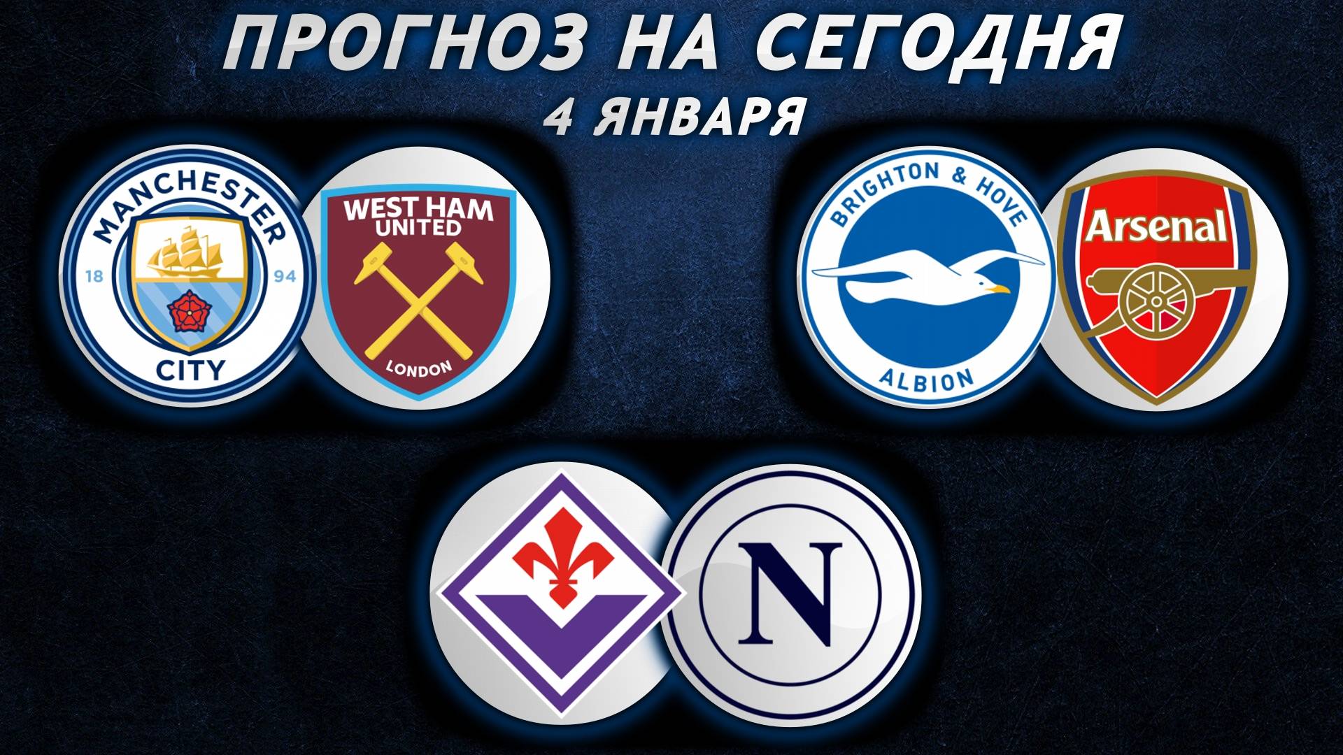 Ман Сити - Вест Хэм | Брайтон - Арсенал | Фиорентина - Наполи | Прогноз на футбол 4 ЯНВАРЯ