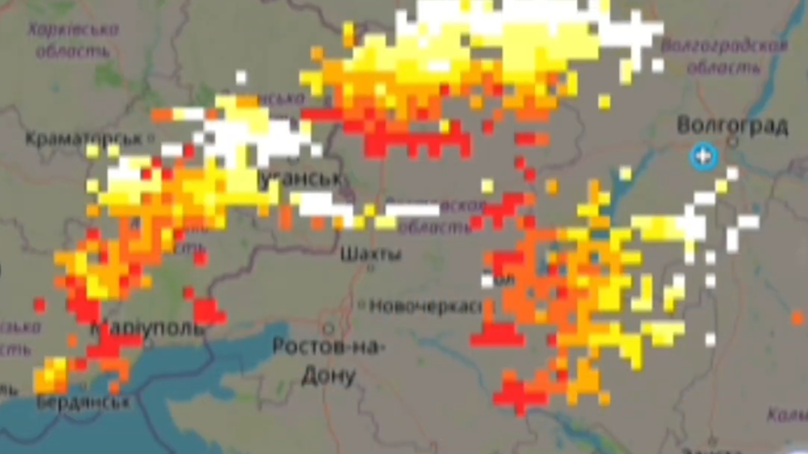 от Ростова до Волгограда. (от МКС до торнадо опасной обстановки) чёрные тучи+ мешок торнадо