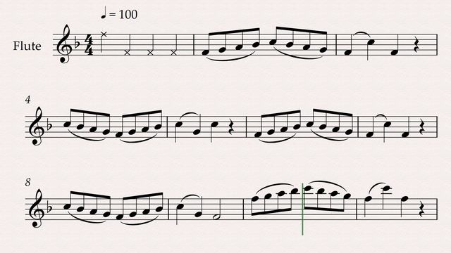 Упражнение для флейты в фа-мажоре №4 темп 100