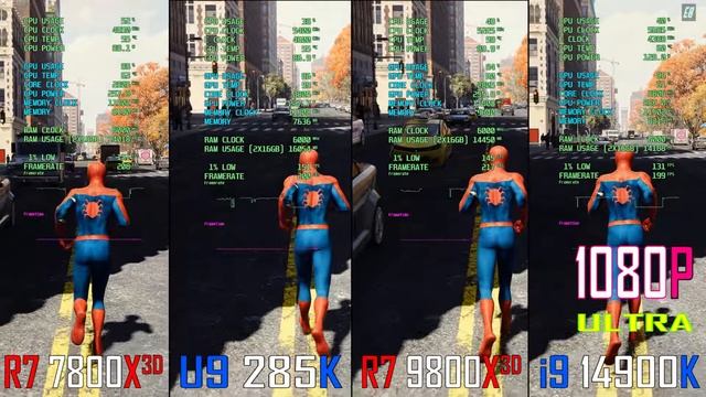 INTEL i9 14900K vs RYZEN 7 7800X3D vs  ULTRA 9 285K vs RYZEN 7 9800X3D || PC GAMES TEST ||
