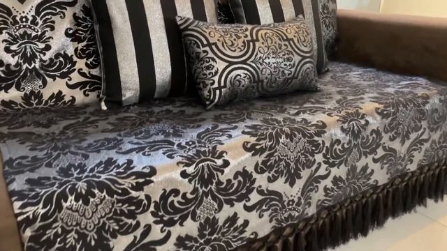 Kit Manta e 3 Almofadas Jacquard Luxo Preto e Prata