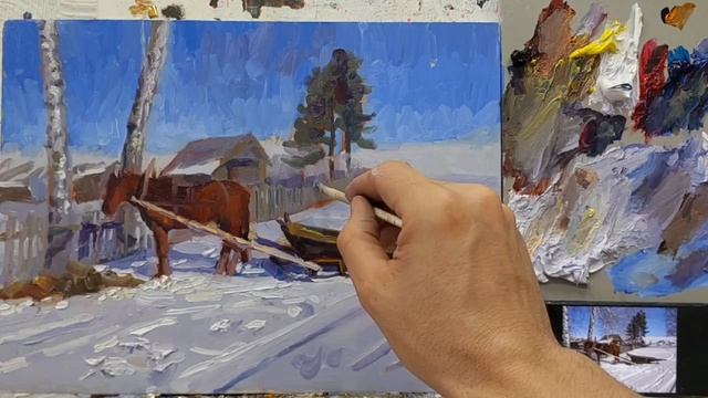 ДРУЗЬЯ,ПРЕДЛАГАЮ ВАМ ПОСОЗЕРЦАТЬ СОЗДАНИЕ ЗИМНЕГО ПЕЙЗАЖА МАСЛОМ👨🎨