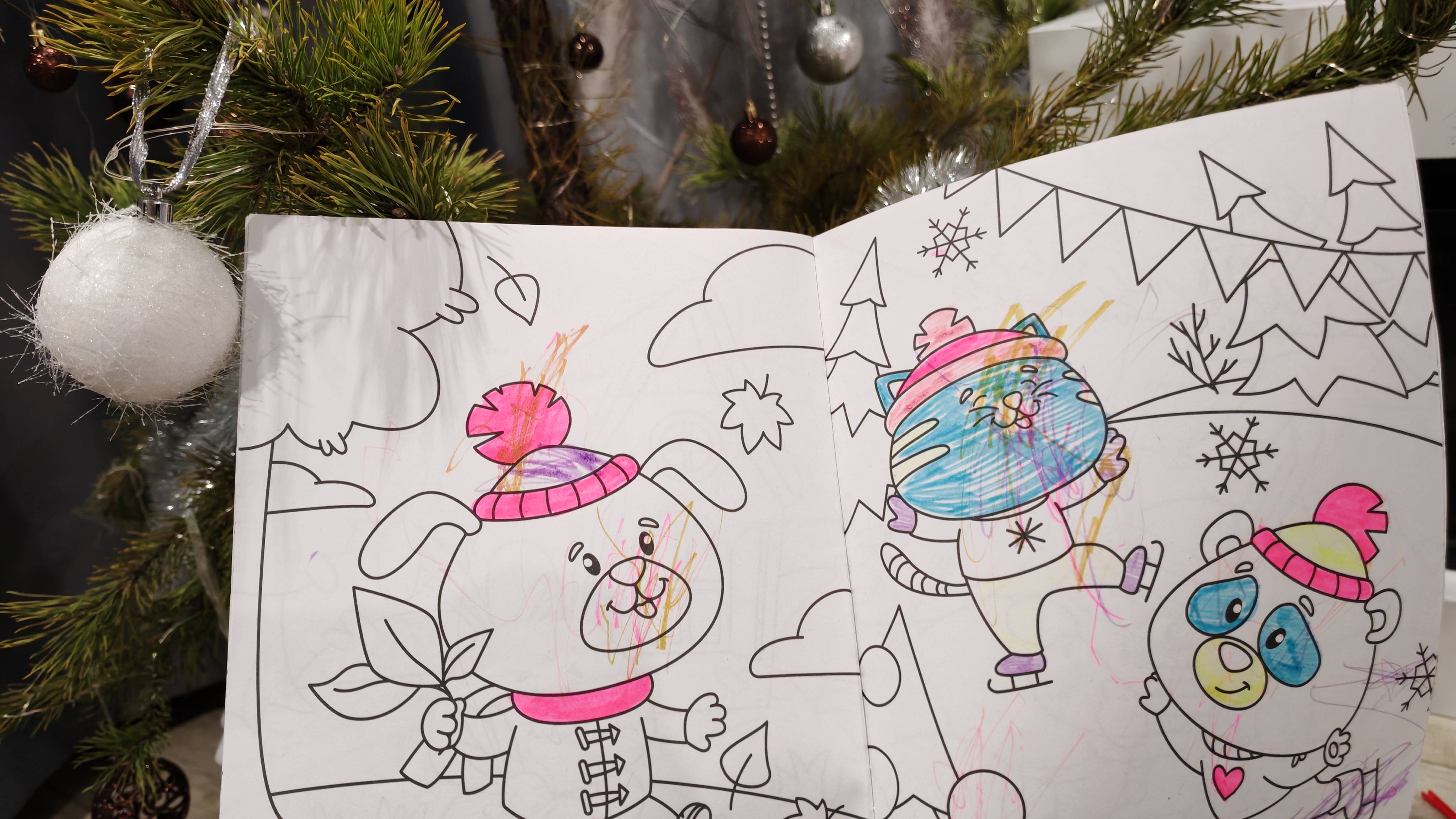 детские развивающие игры, детское творчество, вечер на новогодних каникулах в деревне, раскраска