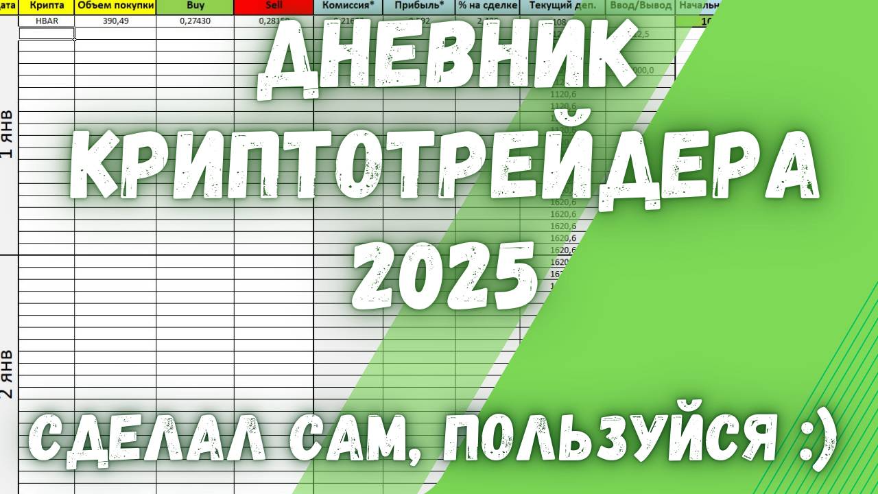 Бесплатный Дневник Крипто Трейдера в Excel на каждый месяц 2025 года. Таблиц учета всех сделок.