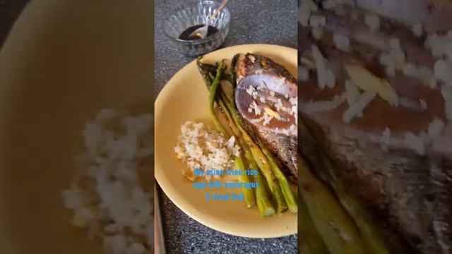My asian rice fried egg with asparagus & fried fish #shorts #food #asianfood #friedegg #friedrice