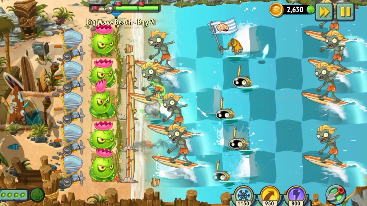 День 21 Большая Пляжная Волна (Big Wave Beach) Plants vs. Zombies 2