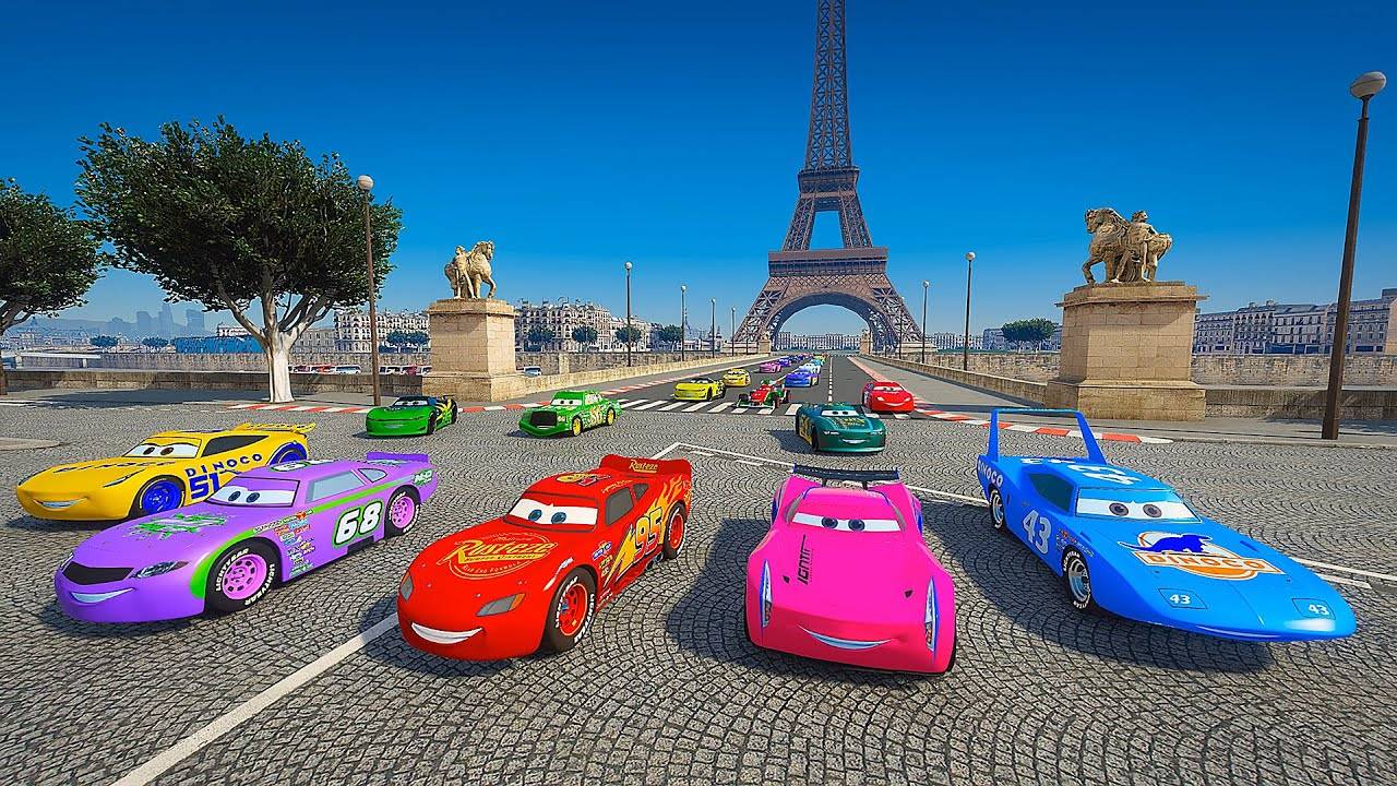 ⭐ВИДЕО ДЛЯ ДЕТЕЙ⭐Стритрейсеры Pixar Cars в Париже Молния Маккуин Король Круз Рамирес Чик Хикс Мэнни