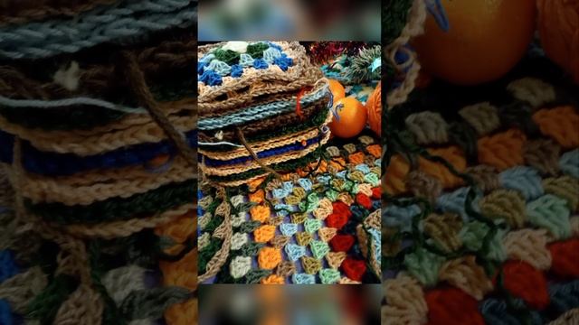 новый год... мандарины.... бабушкин квадрат... плед или покрывало в процессе..