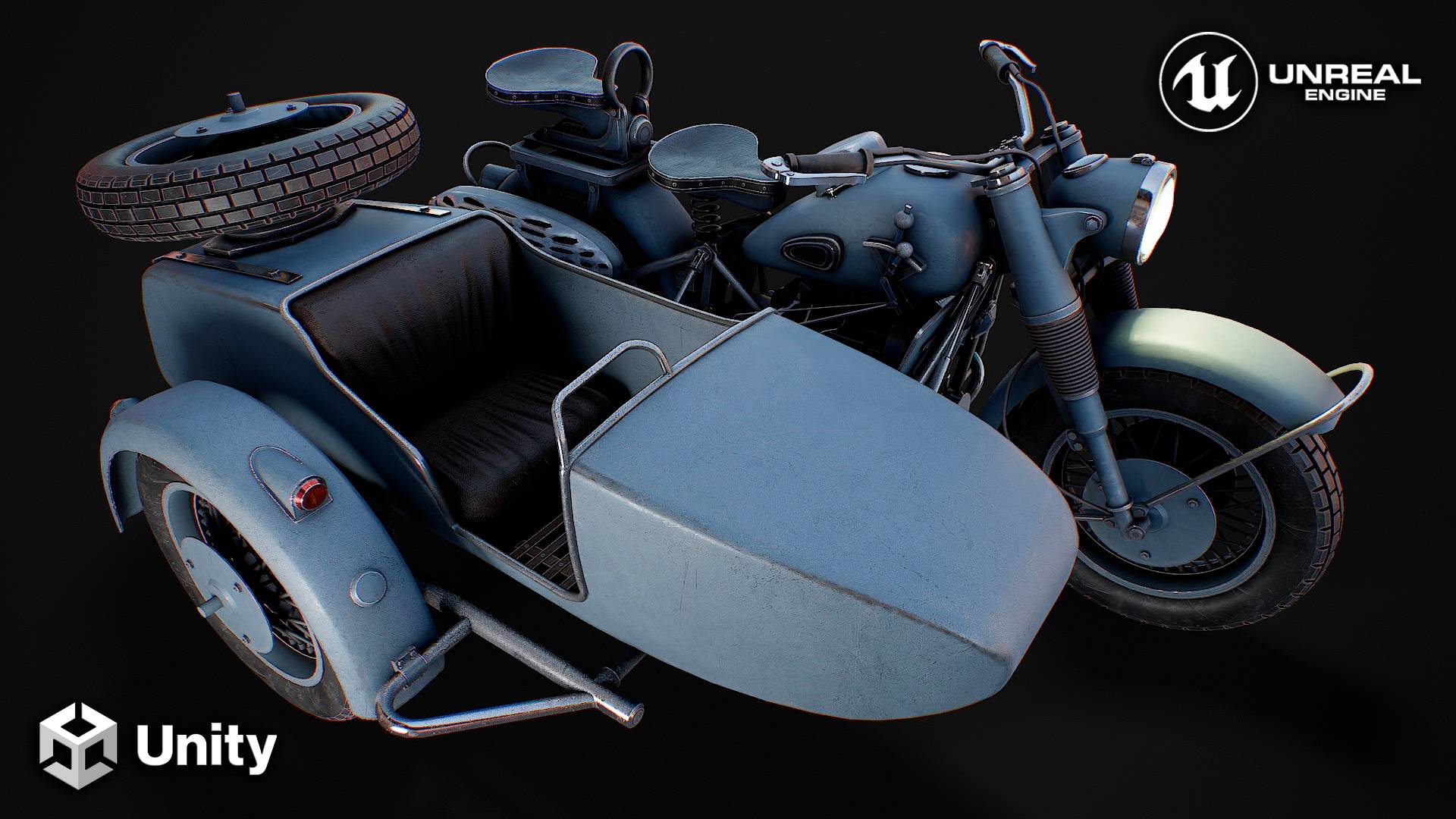 Motorcycle with sidcar 3d model