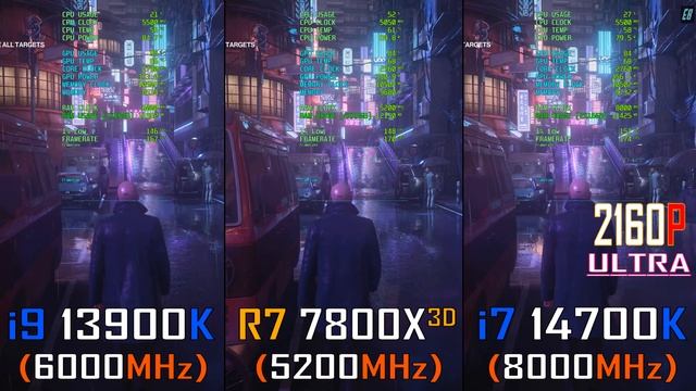 i9 13900K (DDR5 - 6000MHz) vs R7 7800X3D (DDR5 - 5200MHz) vs i7 14700K (DDR5 - 8000MHz) - in 4K ||