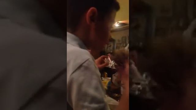 My cousin eating a hinkali