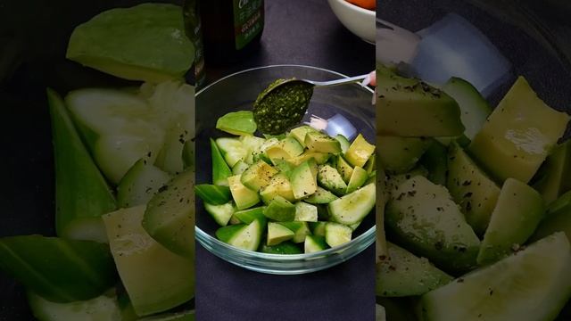 Avocado & Cucumber with Pesto Sauce 🥑🥒#shorts #avocadorecipes #cucumbersalad #veganrecipes #salad