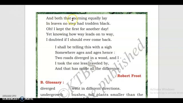 7 th English Poem The Road not Taken