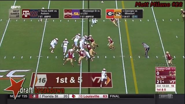 Matt Milano (Boston College LB) vs Va Tech 2016