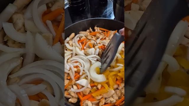 Удон с курицей в азиатском стиле. Идея для ужина или обеда. #рецепты#ужиннасковороде#удон#рецепт