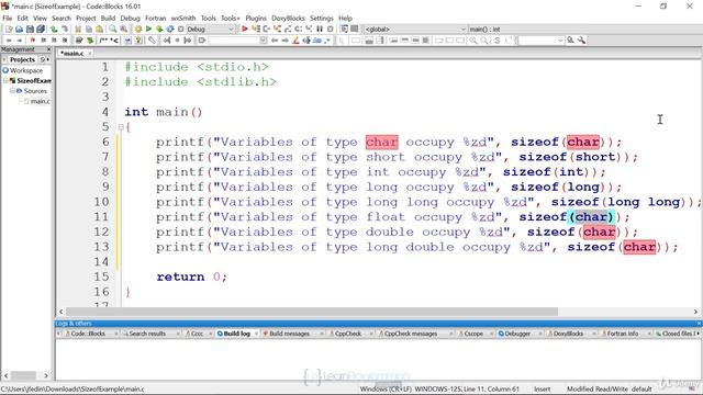 36 Demonstration Print the byte size of the basic data types