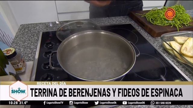 Terrina de berenjenas y fideos de espinaca receta de Dante Enriquez