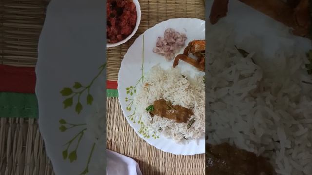 Coconut rice with Crab curry, beetroot savvarasi sweet