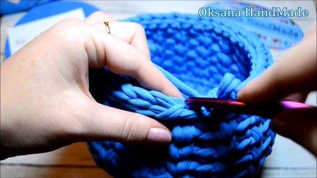 Корзина с крышкой, вязание крючком  из трикотажной пряжи. Мастер класс
