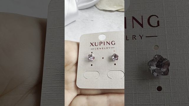 Серьги-пусеты "Флораль" с розовым кристаллом Сваровски, Xuping Jewelry