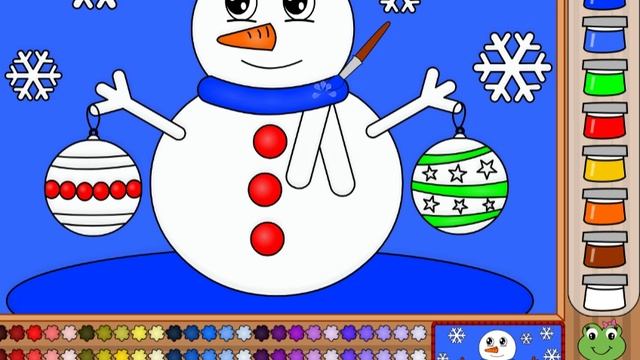Новогодняя раскраска про снеговика и елочные игрушки для Малышей Детское