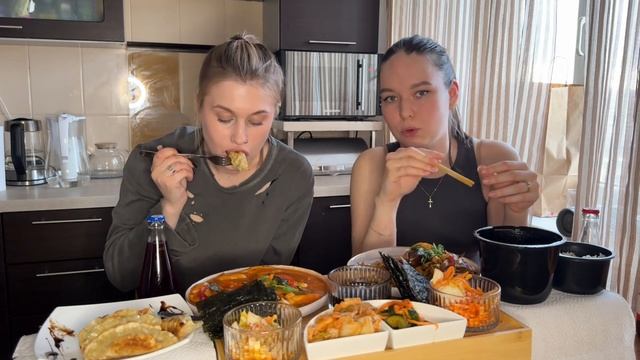 MUKBANG •первое видео •том ям, токпокки,удон с морскими гадами|tom yam, 떡볶이 , udon with seafood👾