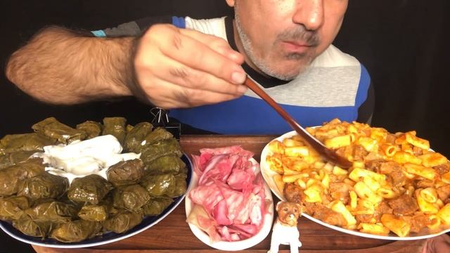 Azerbaijani National Dish Dolma from Grape🍇 Leaves 🍁| Navy style Pasta 🍝| Ice Tea 🍵| ASMR | MUKBANG