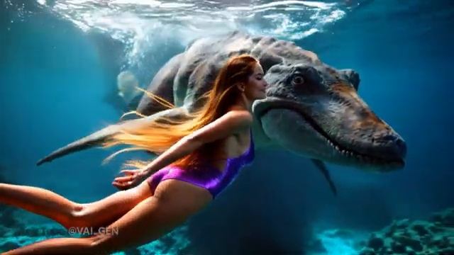 🦖 Is THIS Even Possible DINOSAURS Are Alive Again. GIRLS and Dinosaurs Underwater  AI Film Music 4K