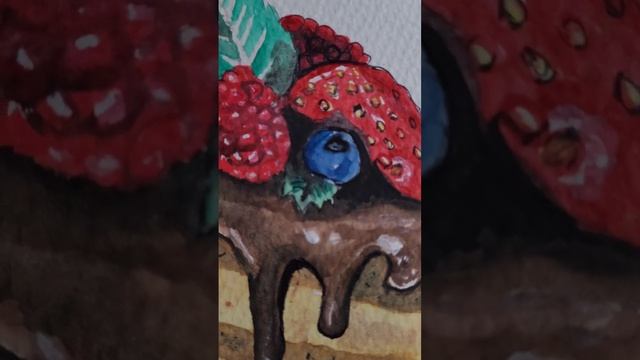 Realistic cake with fruits using watercolors 🎂